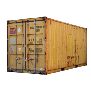 Contenedor estándar de 20 pies vista desde una esquina