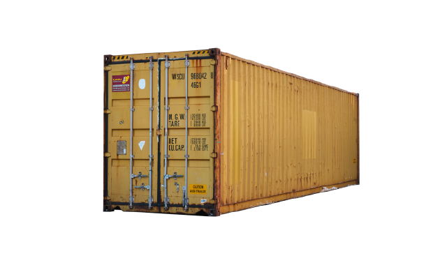 Contenedor estándar de 40 pies vista desde una esquina