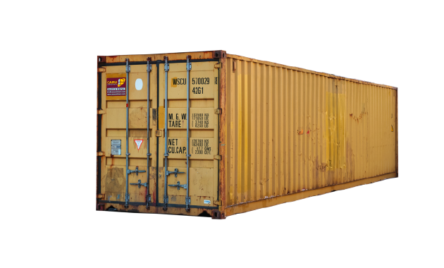 Contenedor estándar de 40 pies vista desde una esquina